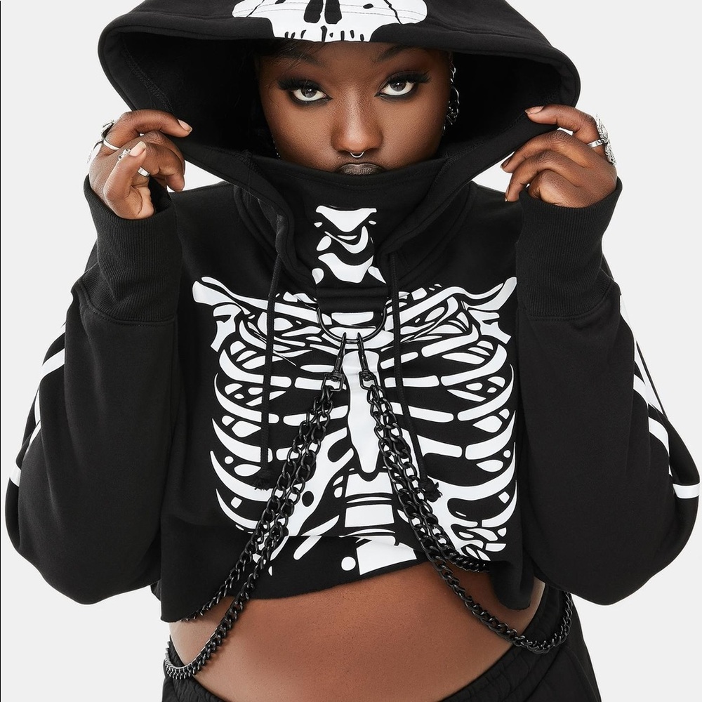Dolls Kill Skeleton Crop Hoodie